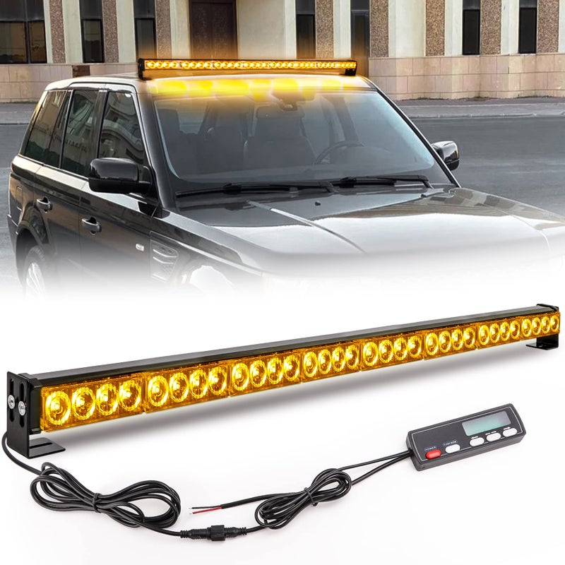 LE-JX Traffic Advisor Light Bar 36 Inch 16 Flash Modes 32 Led Emergency Strobe Warning Lights Directional Bar Hazard Warning Flashing Safety Light with Led Display Screen Controller(35.5 Inch, Yellow/Amber) - Image 2